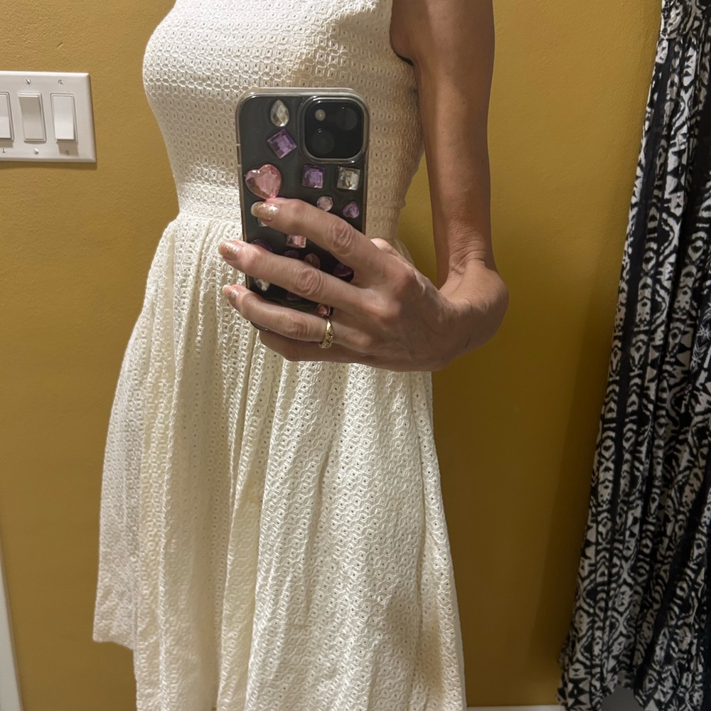 Donna Morgan White Eyelet Midi Dress